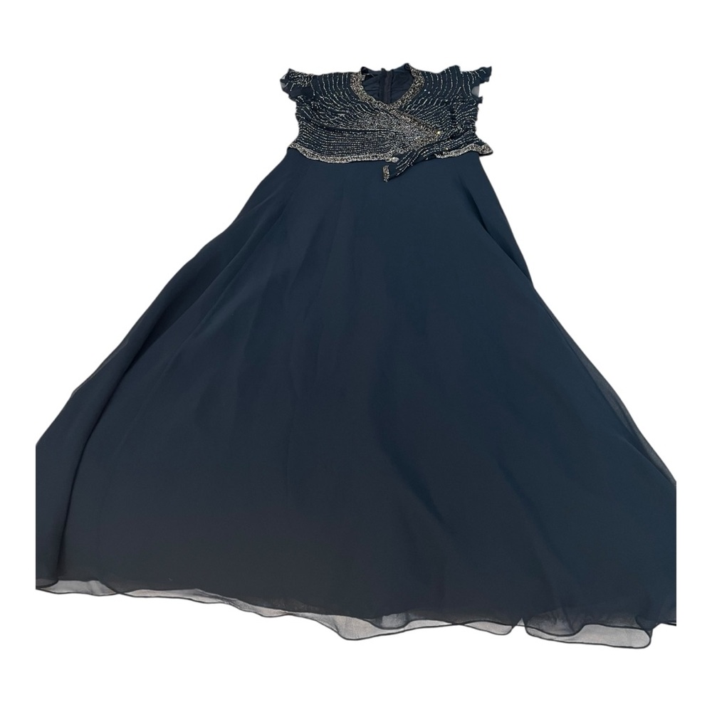 JKARA Elegant Navy Blue Beaded Formal Gown Mother of Bride Wedding Guest VTG - Picture 8 of 11